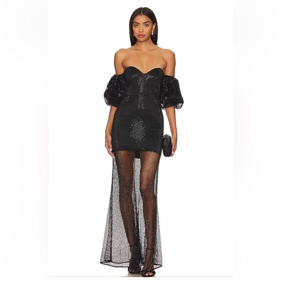 House of Harlow 1960 x REVOLVE Sulima Gown in Black net maxi dress party event - Picture 1 of 16